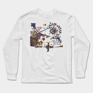 WEIRD MEDIEVAL BESTIARY WAR,UNICORNS FIGHTING MONKEY AND MONSTER Long Sleeve T-Shirt